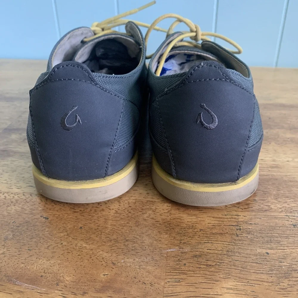 Olukai Honolulu Leather Mesh Lace Mens Comfort Casual Shoes Blue Yellow Size 11
